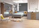 Livorno 73 Mirrored Sliding Door Wardrobe 215cm in Wotan Oak and Grey