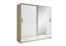 Porto Sliding Door Wardrobe 200cm in White/Oak Sonoma